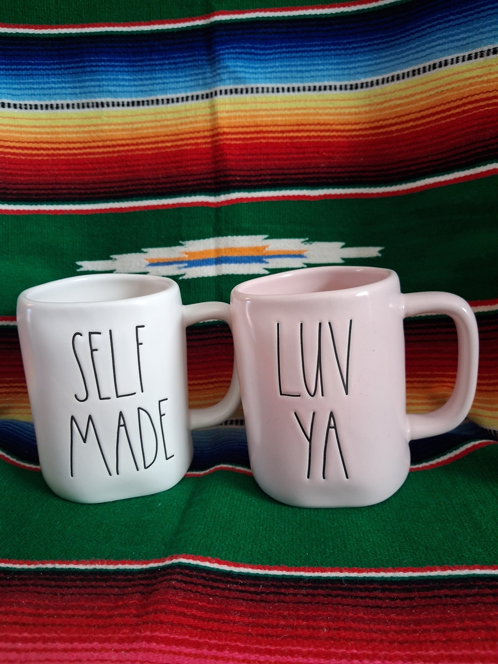 Rae Dunn White & Pink 'Self Made' and 'Luv Ya' Mugs Set